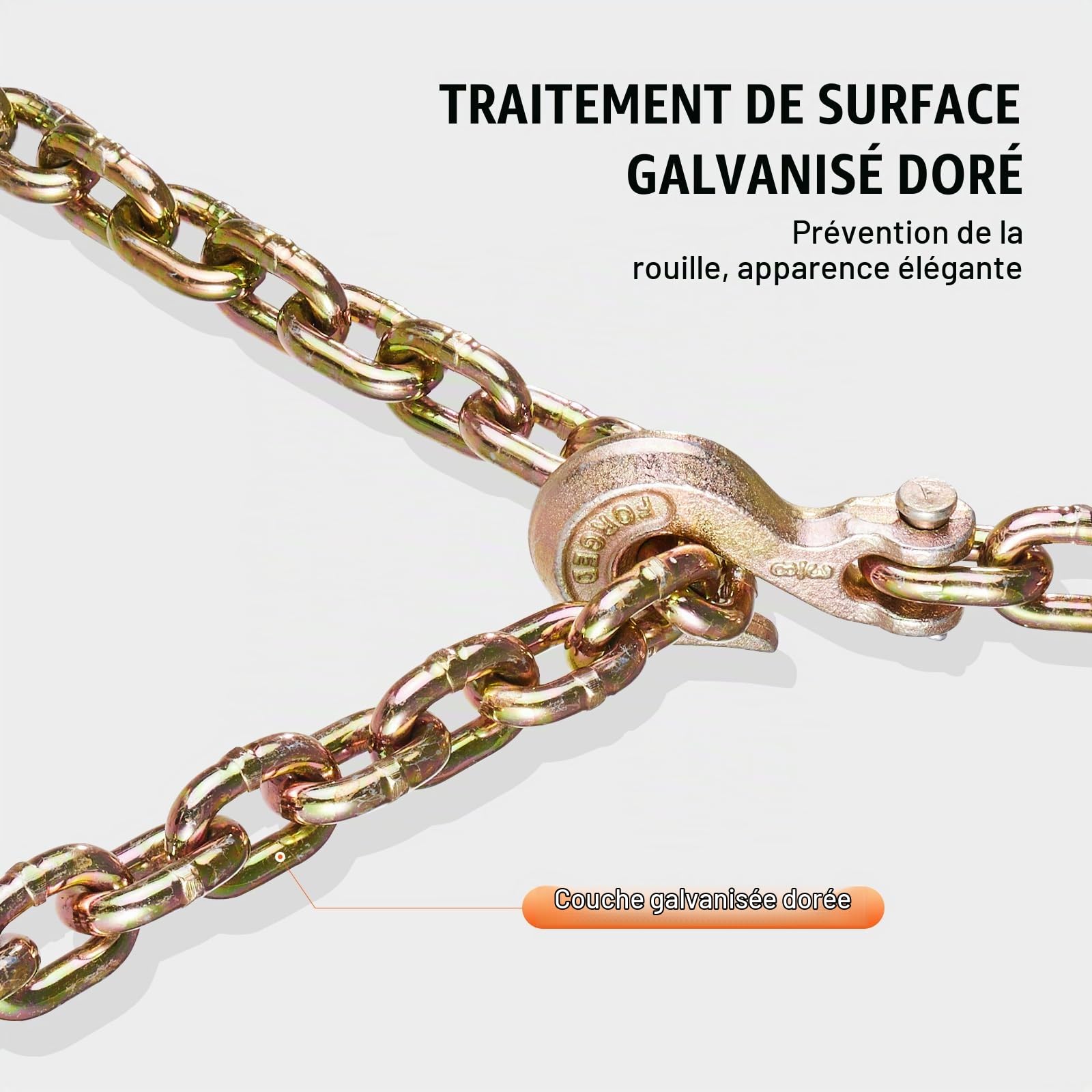 VEVOR Chaîne de Reliure de Remorquage avec Crochets à Chape Lot de 2 Chaines de Transport G80 10 mm x 316 cm, Chaîne d'Exploitation Forestière Charge 3,22 t, pour Attacher Équipements de Dépanneuse
