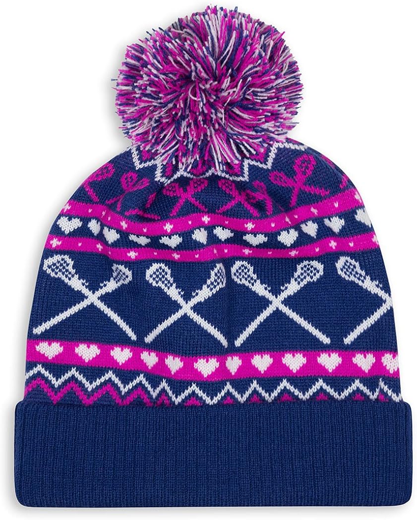 Girls Lacrosse Pom Pom Beanie Hat | Lax Hats by ChalkTalk Sports Navy/Pink : Clothing, Shoes & Jewelry