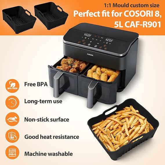 Hot Air Fryer Accessories for Cosori Hot Air Fryer 8.5L/Dual Blaze TwinFry 10L Airfryer Accessories for Cosori Hot Air Fryer CAF-R901-AEU Silicone Mould Air Fryer Accessories Easy to Clean