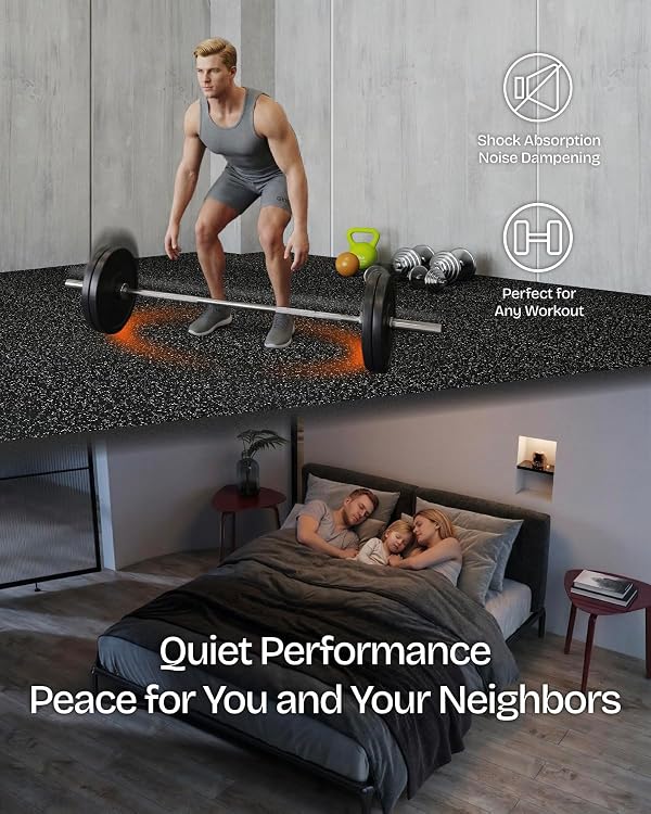 Vivaluz 0.56 Inch Thick 48 Sq Ft Gym Flooring for Home Gym, 12 Tiles Gym Mats, Robust Rubber Top with Eva Foam Exercise Equipment Mats, Protective Flooring Puzzle Mat for Fitness Room by VivaLuz - Image 4