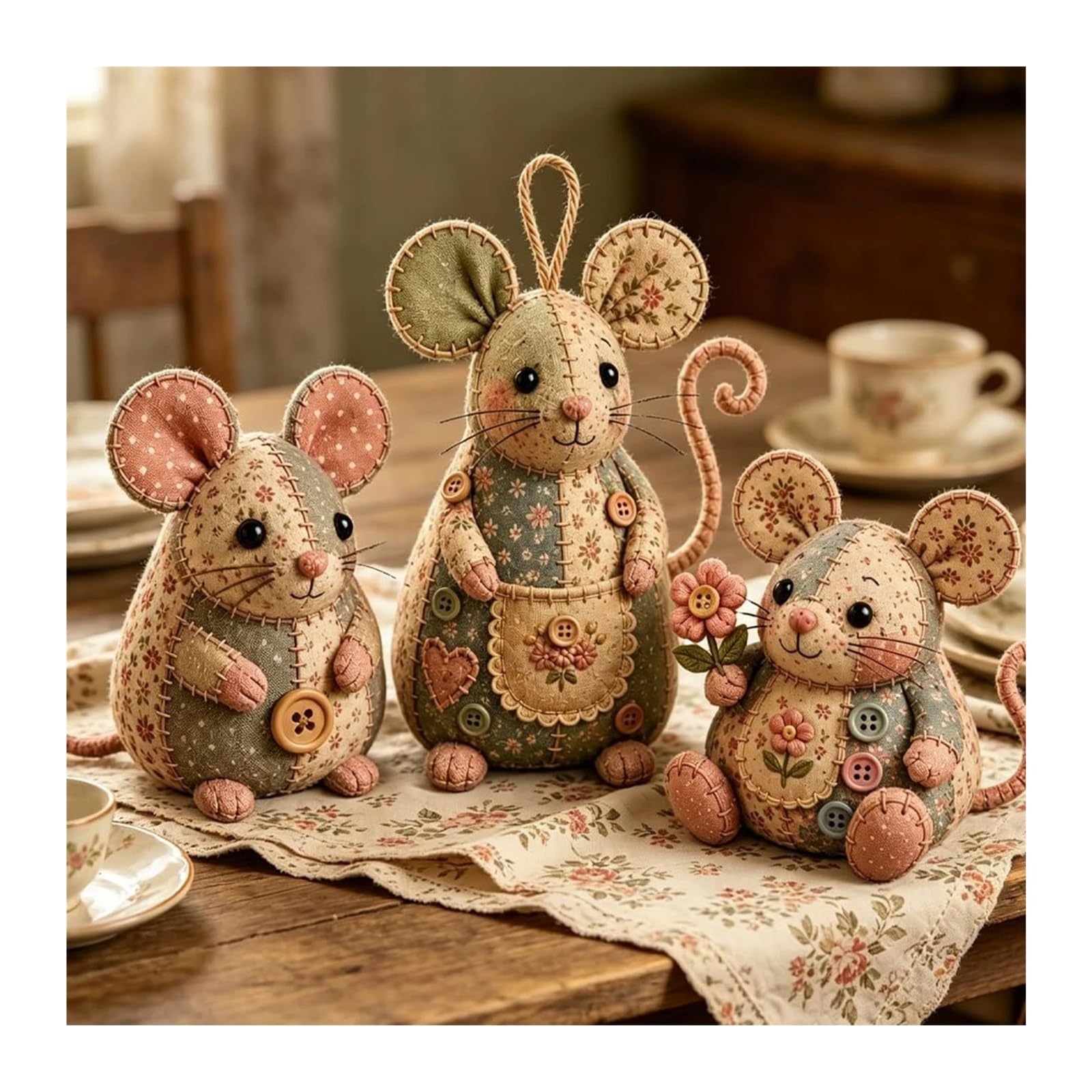 kit de tela para acolchar diy Kit de ratón patchwork bricolaje 3 piezas | Kit de manualidades for coser a mano