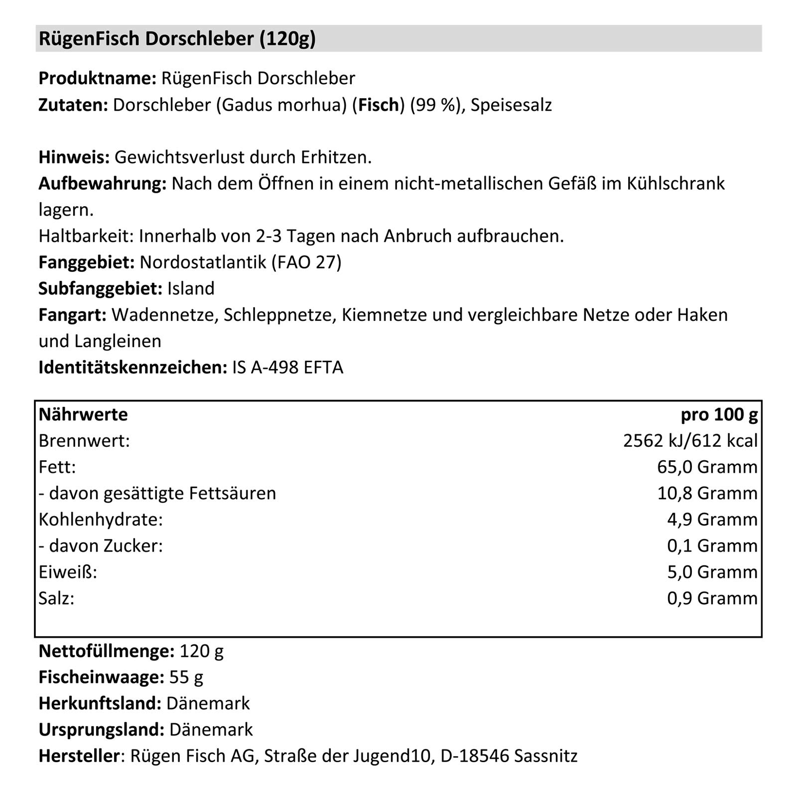 12er Pack Rügen Fisch Dorschleber in eigenem Öl und Saft (12 x 120 g)