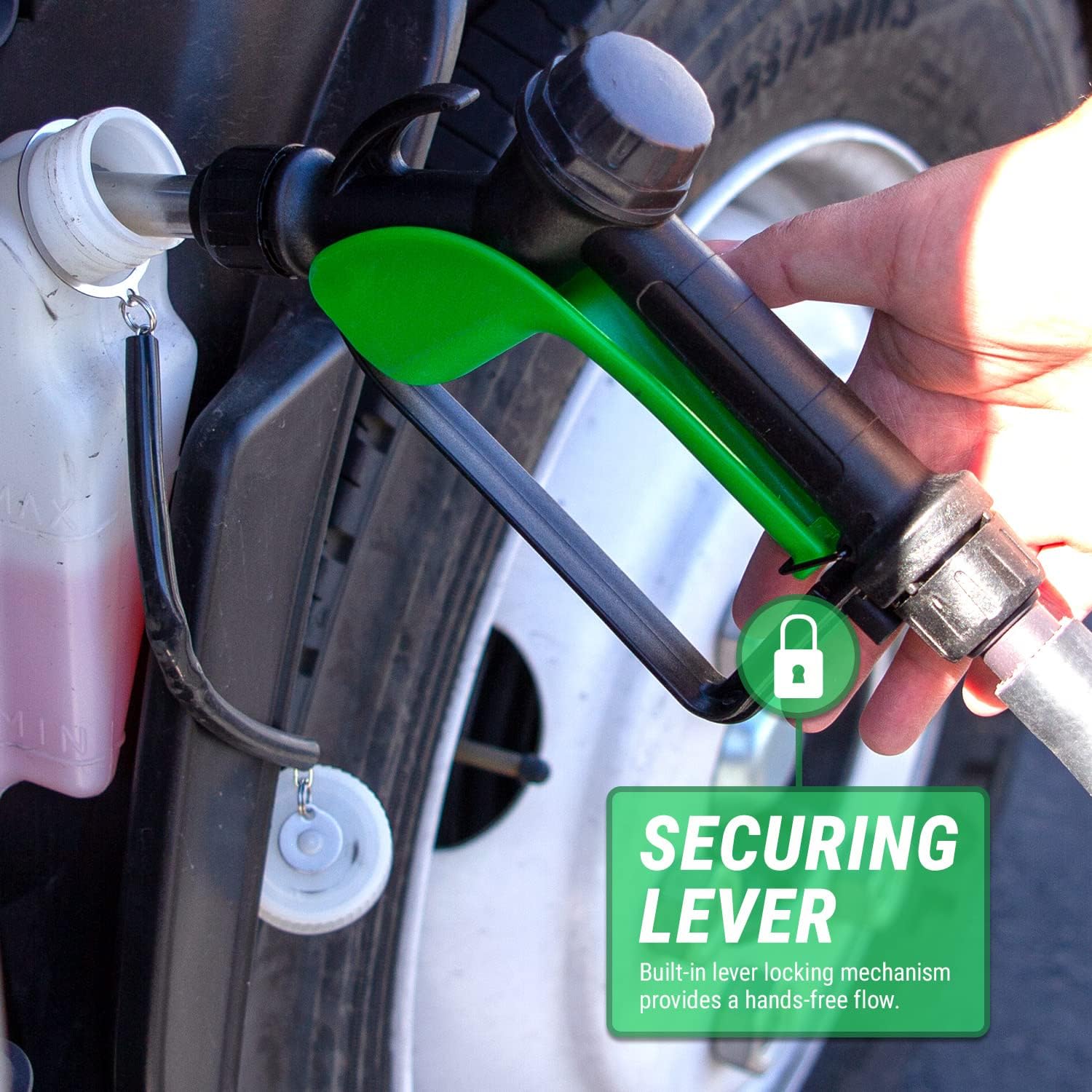 TERA PUMP TRLEV500 Manual Lever Action 55 Gallon Drum Barrel Pump (DEF Antifreeze Lubricants Agri. Chemicals) 10FT Discharge Hose, Gas Pump Style Nozzle Lime Green