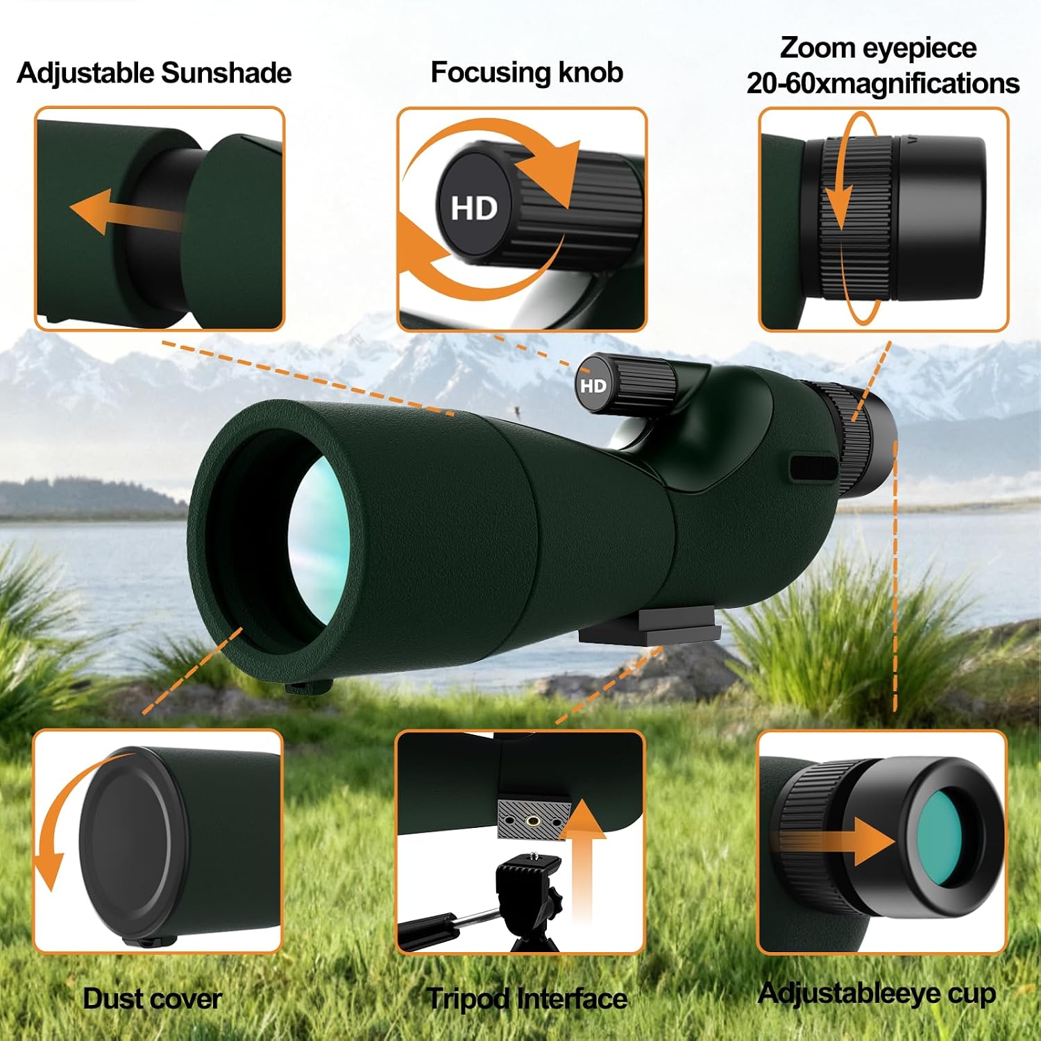 20-60x60 Monocular Telescope with Tripod, Gift for Men, Dad & Teens | Waterproof, fog-proof HD optics. Ideal for birding, stargazing, hiking & camping. For birthdays, Christmas, or any occasion.