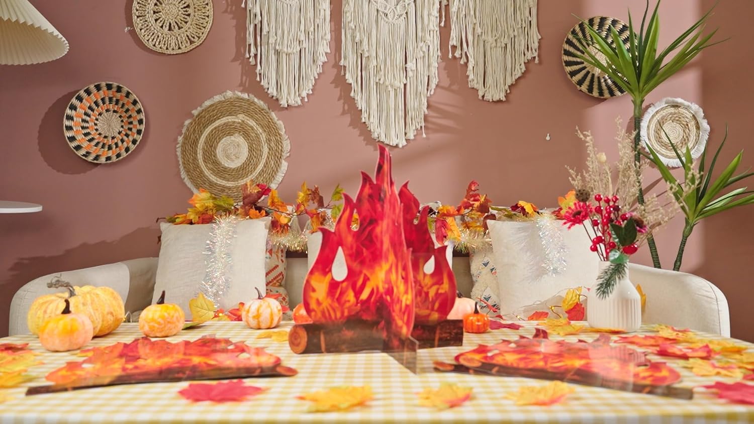 Boao 3 Sets Fake Fire Fake Flame Prop Camping Decoration 3D Cardboard Campfire Centerpiece Artificial Flames Campfire Party Decoration for Camp Bachelorette Party Supplies(Red Orange)