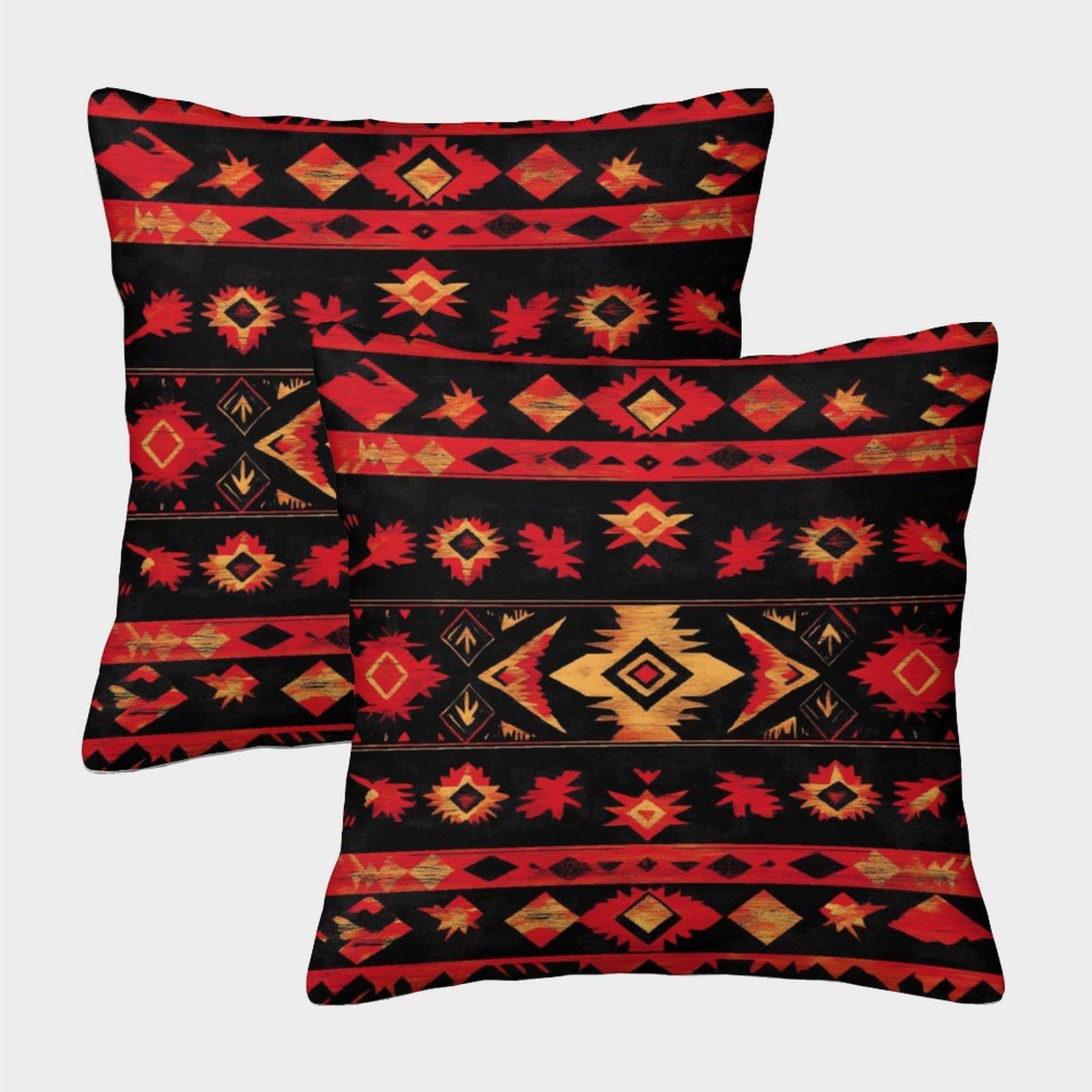 kaiyun 2 Pack Red And Low Fire 3D Image Tribal Print Design Printed Single-sided Cushion Cover 40x40cm