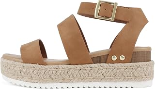 Soda Bryce Espadrille Wedge Sandal with Open Toe Buckle and Ankle Strap