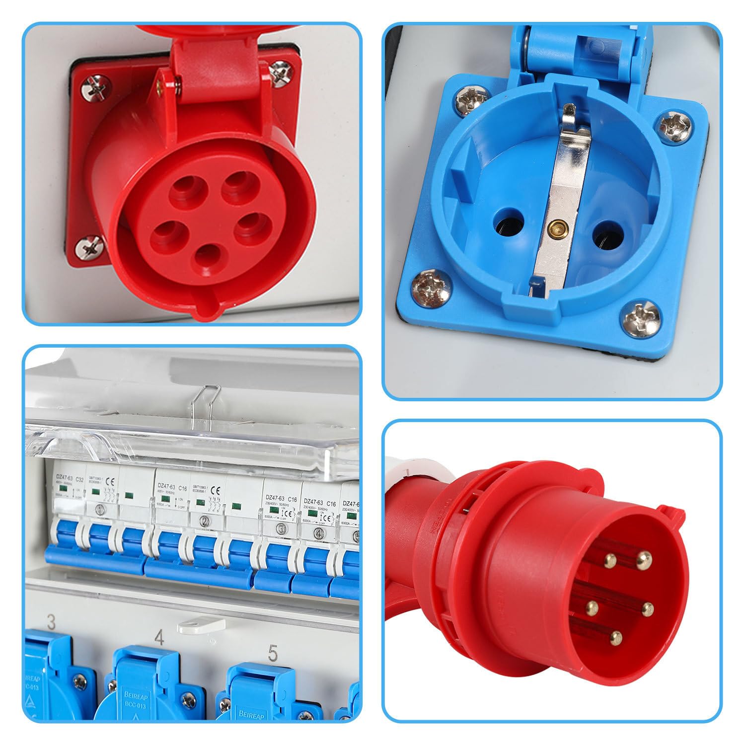 Distributore di corrente da costruzione, 2 x CEE 400 V/16 A, 1 x CEE 400 V/32 A, 4 x 230 V, con interruttore automatico, con cavo di alimentazione da 1,2 m, per cantieri