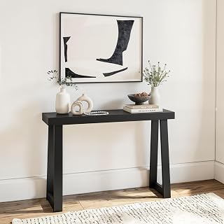 Plank+Beam 46-Inch Solid Pine Wood Console Table - Narrow Black Sofa Table for Entryway, Hallway, Living Room, Easy Assembly