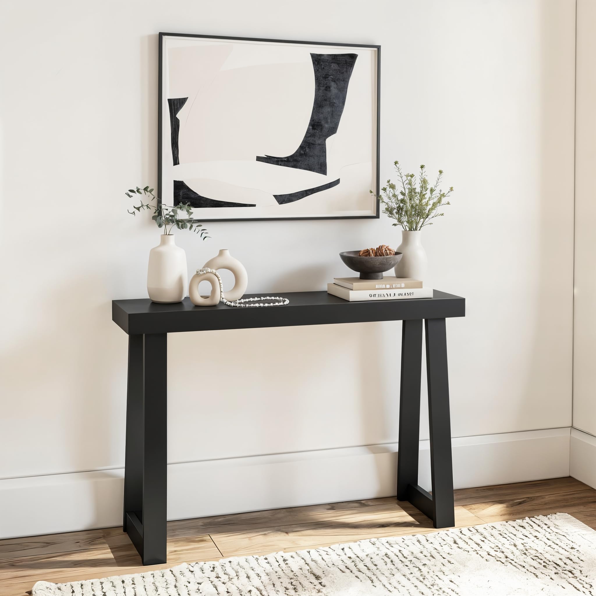 Solid Wood Console Table, 46.25 Inch, Sofa Table, Narrow Entryway Table for Hallway, Behind The Couch, Living Room, Foyer, Easy Assembly, Black