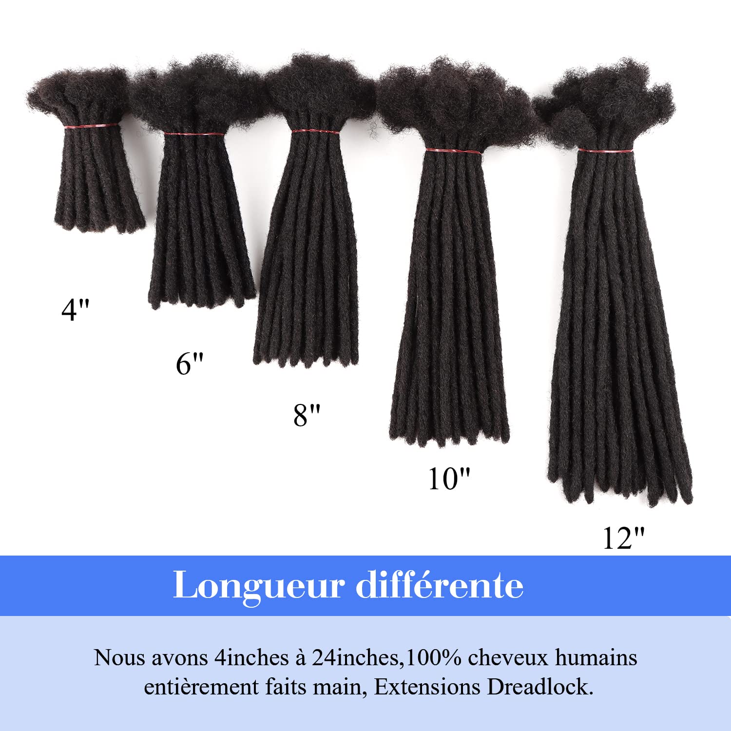 Orientfashion Locks Extension Cheveux Humain, Fait à la Main Locks Cheveux Naturel pour Homme/Femme Dreadlocks Extensions de Cheveux Humains (60 Locs/pack, 10 Pouces 0.6cm)