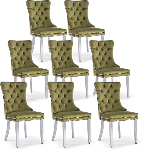 Miniatura 141 de Juego de 6 sillas de comedor de terciopelo, sillas de comedor tapizadas acolchadas con ribete de tachuelas y patas de madera maciza para cocina,
