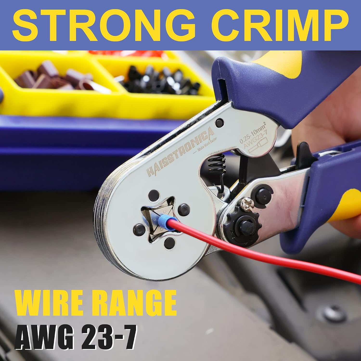 haisstronica Ferrule Crimping Tool kit,23-7 AWG Self-Adjusting Square Wire Ferrule Crimper Set with 2500PCS Wire End Ferrule Terminals(12 Type) and Wire Stripper
