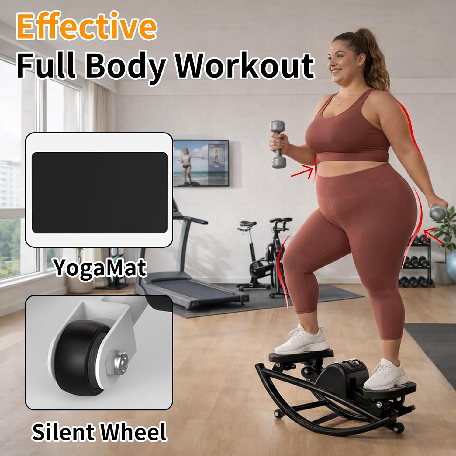 Rock Stepper Side to Side Lateral Rocking Stepper with Resistance Bands, Digital Monitor, 350LBS Capacity Mini Stepper for Home Indoor Outdoor Glute Shaper Leg Exerciser