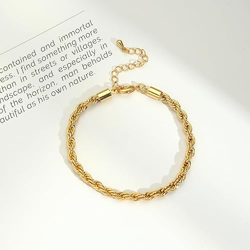Miniatura 5 de Caenyo Pulseras de oro para mujer, chapadas en oro de 14 quilates, pulseras de espiga cubanas en capas, pulsera ajustable de cadena de perlas