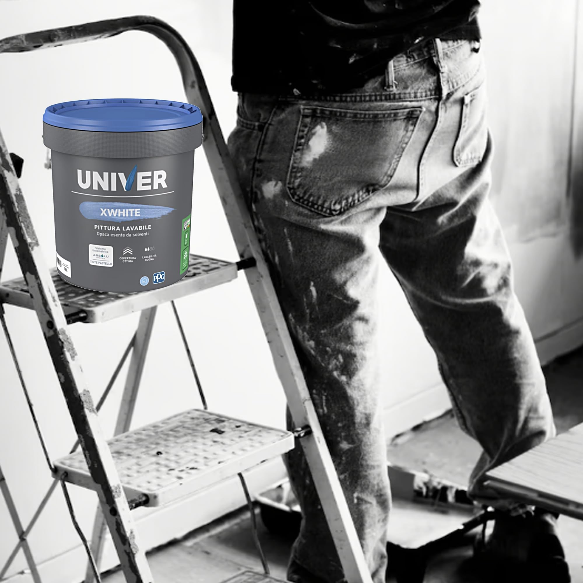 Univer Pittura Bianca per Interni XWHITE Classe A+ 14 Lt Vernice Bianca Muro Interno Lavabile Traspirante Monomano adatto per intonaci cartongesso premiscelati e gesso