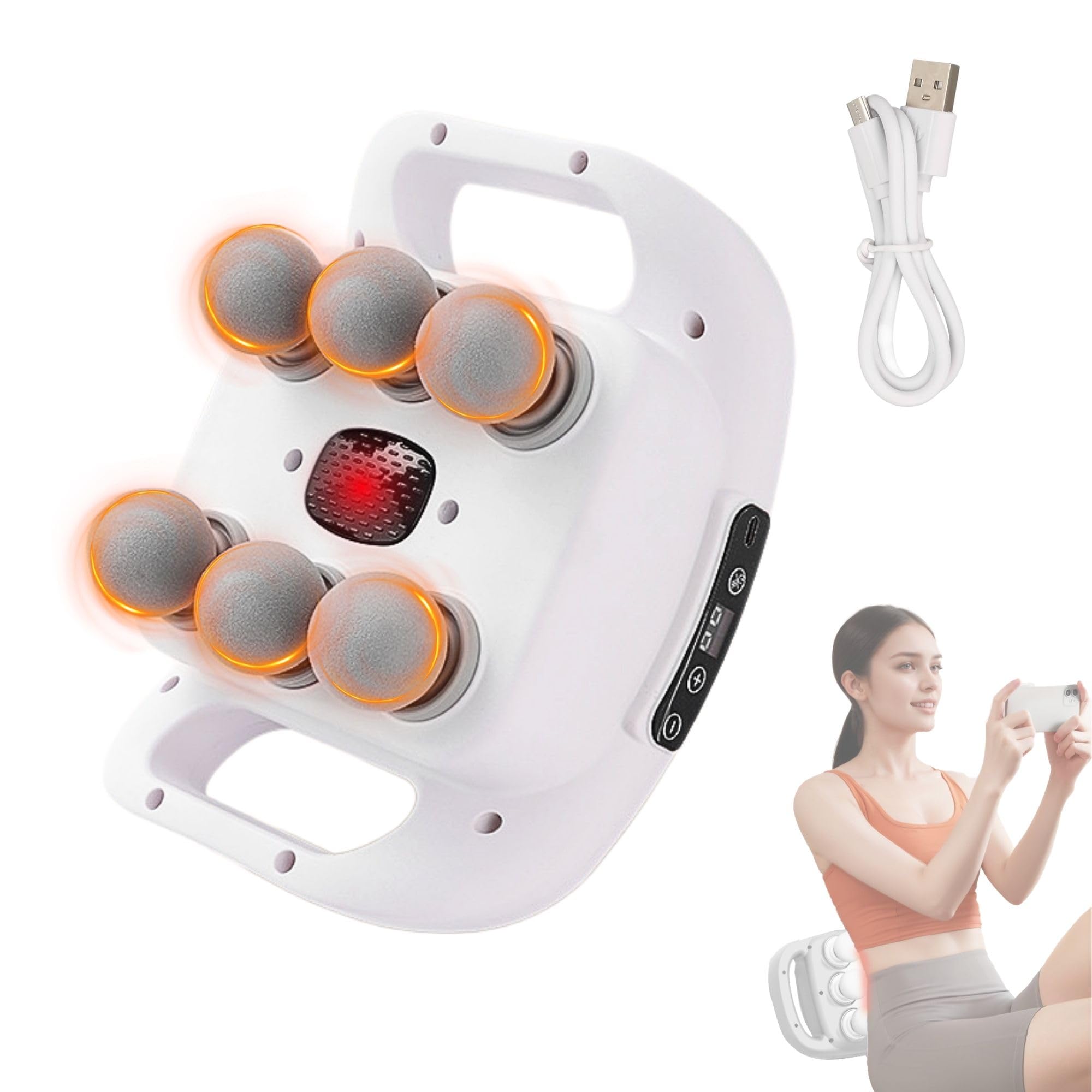Masajeador Eléctrico de 6 Cabezas. Pistola de Masaje Muscular con 9 Niveles y 9 Modos. Cojín Masajeador para la Espalda, Piernas, Muslos, Abdomen. Herramienta de Masajes para Relajación.