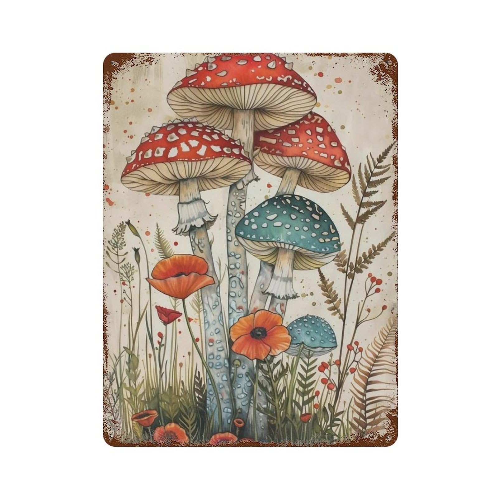 HDURYEYRYY Colorful Fantasy Mushroom Floral 02 Wall Retro Iron Vintage Art Metal Tin Sign Poster Modern Home Cofffee Club Art Bar Shop Decor 40x30cm
