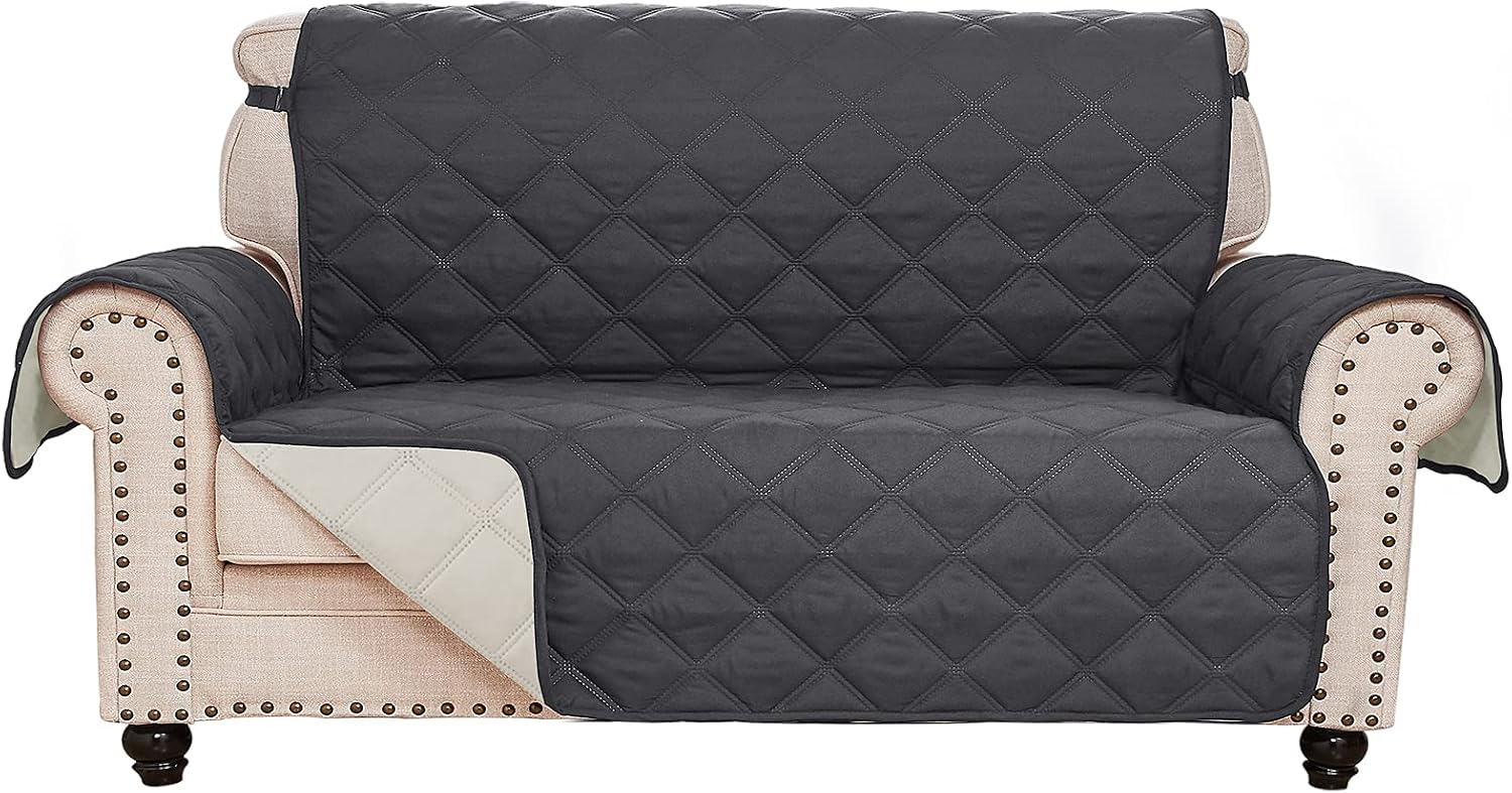 RHF Diamond Loveseat Covers for Dogs, Couch Covers for Dogs, Loveseat Cover for Dogs,Pet Cover for Loveseat, Loveseat Slipcover&Love Seat Couch Covers,Machine Washable(Loveseat:Charcoal/Beige)