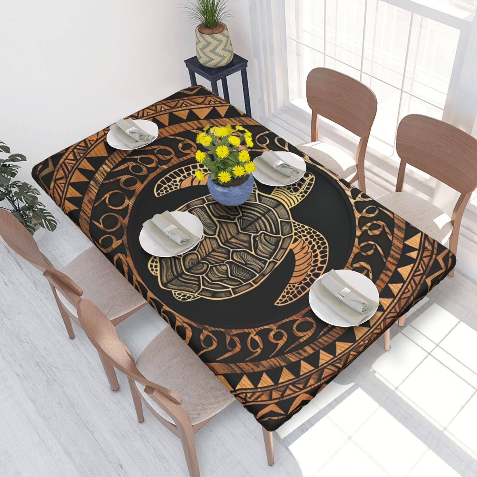 WPKJU Hawaiian Tapa Honu Turtle Printed Tablecloths 4ft Rectangular Table Covers Washable Polyester Decorative Table Cloth for Dining Table Picnic Wedding