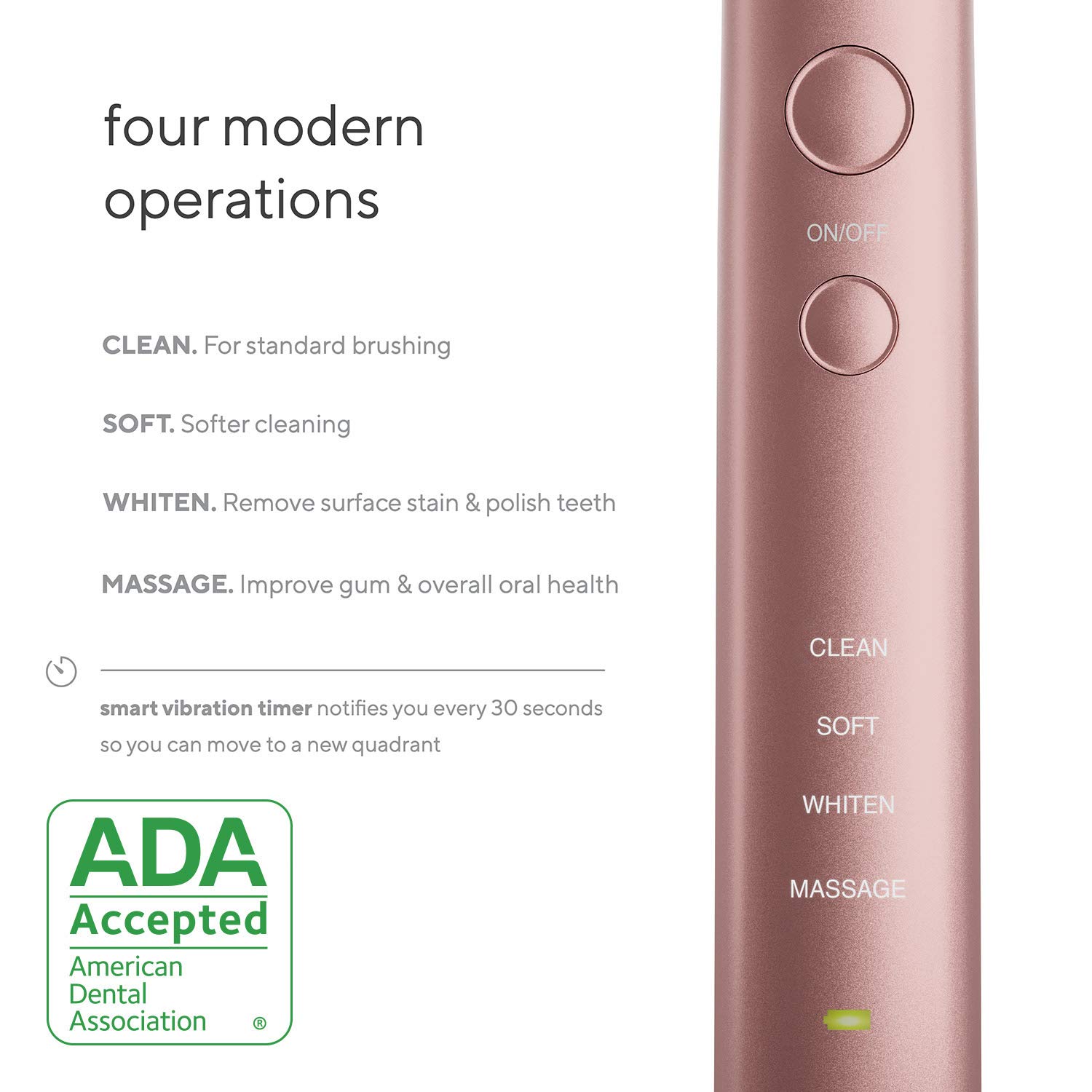 AquaSonic Vibe Series Ultra Whitening Toothbrush – ADA Accepted Electric Toothbrush - 8 Brush Heads & Travel Case - Ultra Sonic Motor & Wireless Charging - 4 Modes w Smart Timer – Satin Rose Gold : Beauty & Personal Care