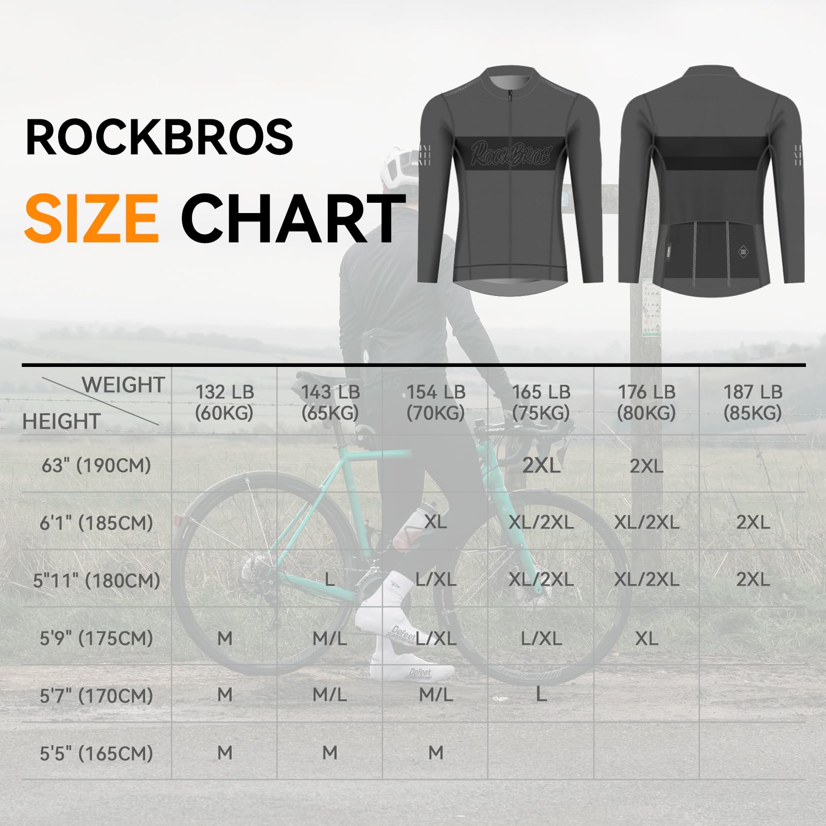 ROCKBROS Winter-Radtrikot für Herren, langärmelig, Thermo-Tencel & Merinowolle, Fahrradtrikot mit 3 Taschen, weich und atmungsaktiv