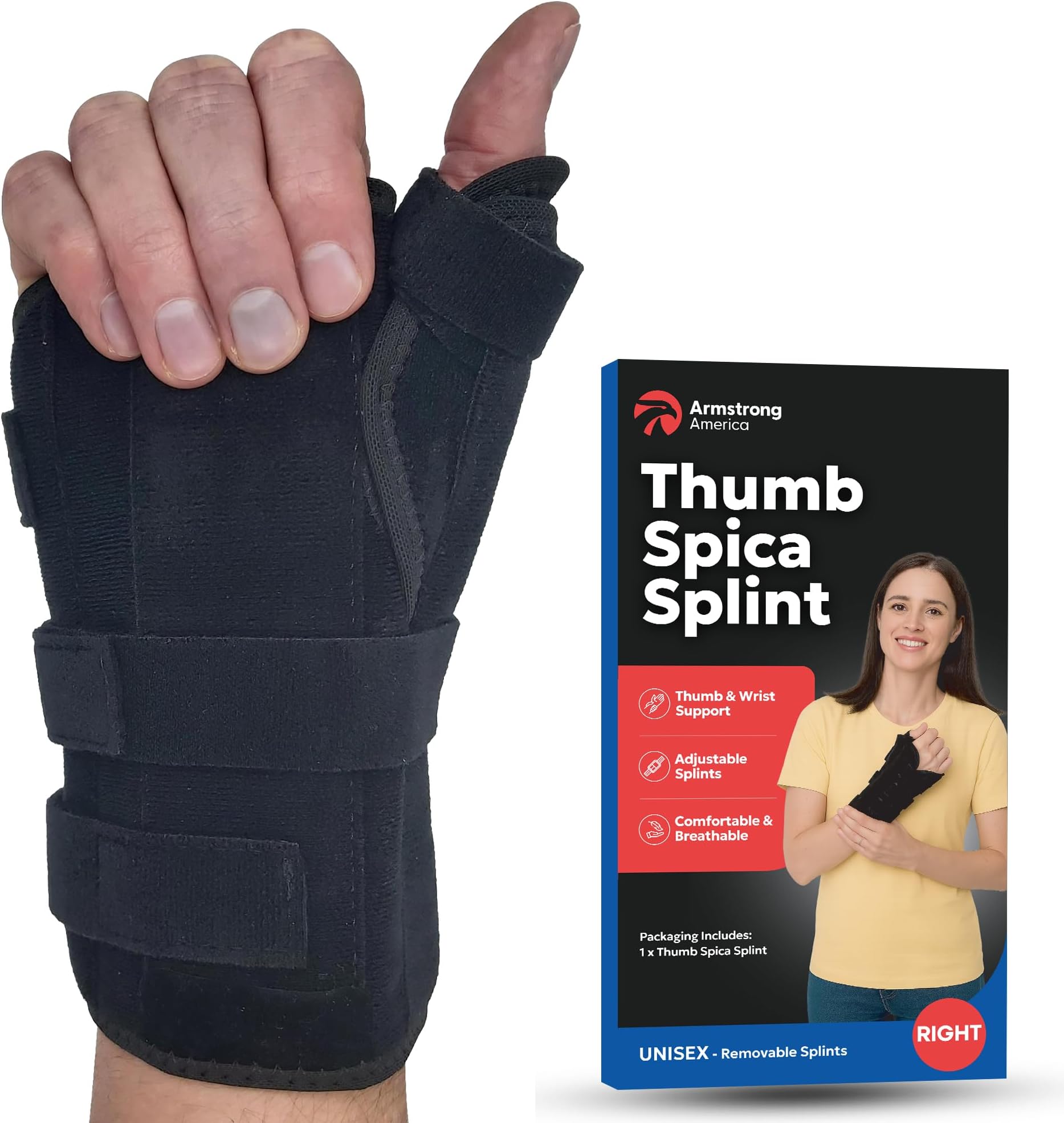 Thumb Spica Splint & Wrist Brace | Both a Wrist Splint & Trigger Thumb Brace to Support Sprains, Tendinosis, De Quervain's Tenosynovitis, Fractures | Arthritis & Carpal Tunnel Pain (Right Hand S/M)