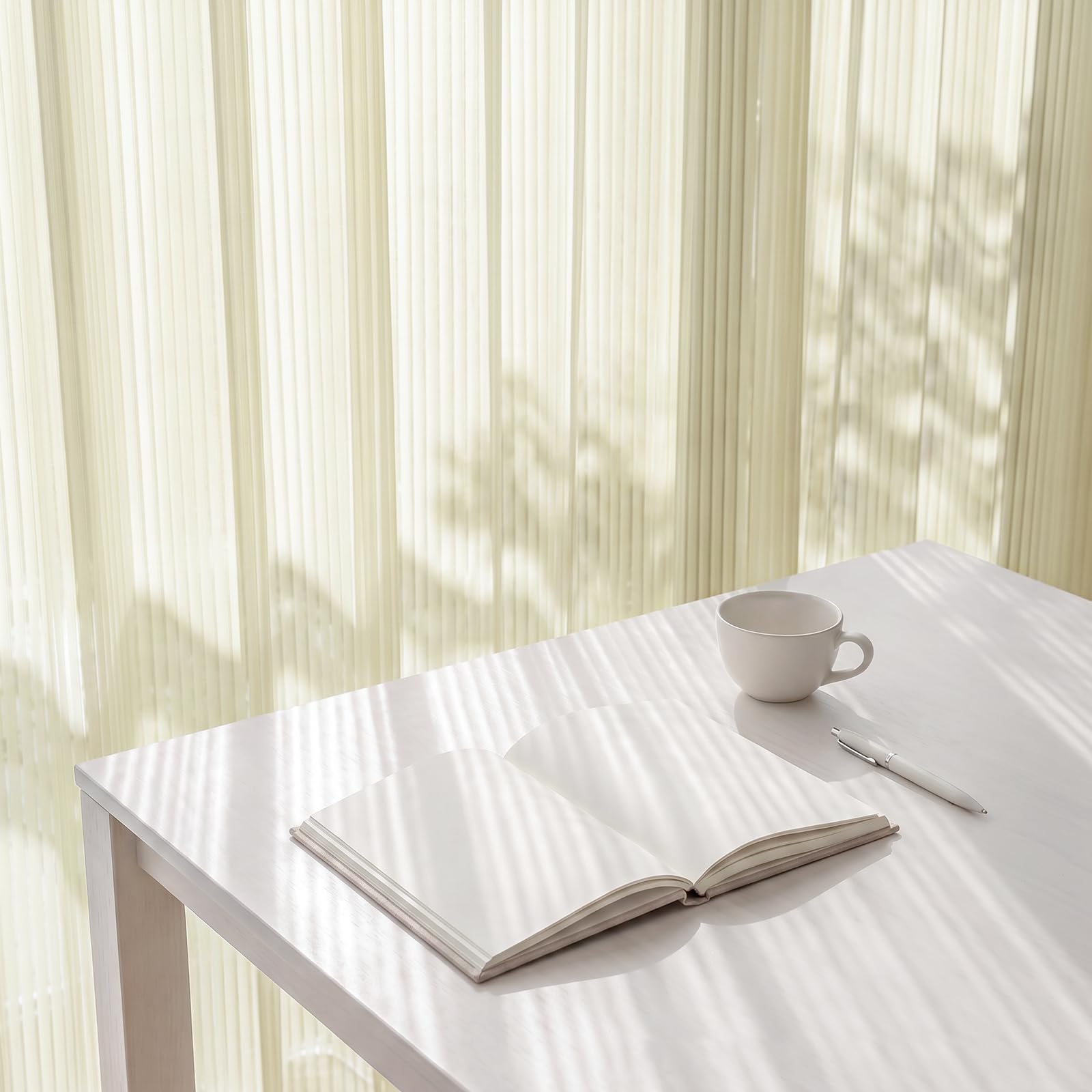 Beige Semi Sheer Privacy Curtains, Pinstripe Voile, 79inch Drapes — image 1