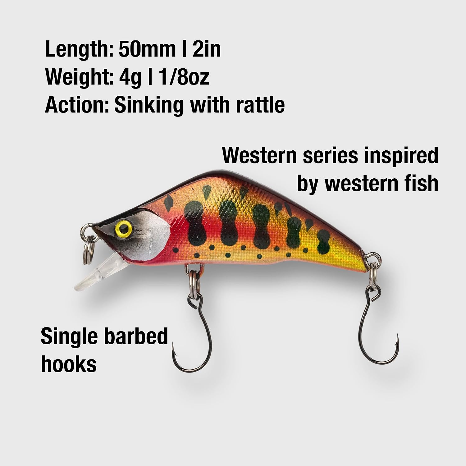 Widdle Wobbler 50 – Ultralight 4g Wobble Minnow Crankbait Fishing Lure (50mm) – Wounded & Western Series – Single Barb Hook – Trout, Bass & Panfish Lures
