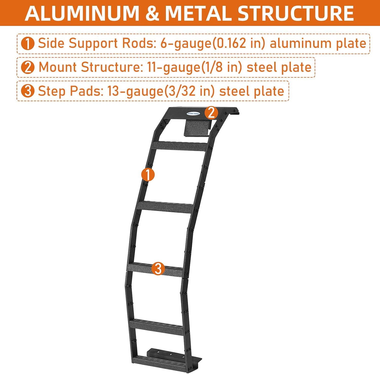 Hooke Road 4Runner Rear Hatch Ladder for 2003-2009 Toyota 4Runner 4th Gen(Excluding Models w/Spoiler Wing), Load 260 Lbs, 5-Step Tailgate Trunk Roof Rack Access Ladder with Anti-Slip Pedals