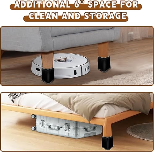 Miniatura 5 de Paquete de 4 elevadores de cama resistentes de 6 pulgadas, elevadores de muebles, extensores de patas de mesa, elevadores para cama, silla,