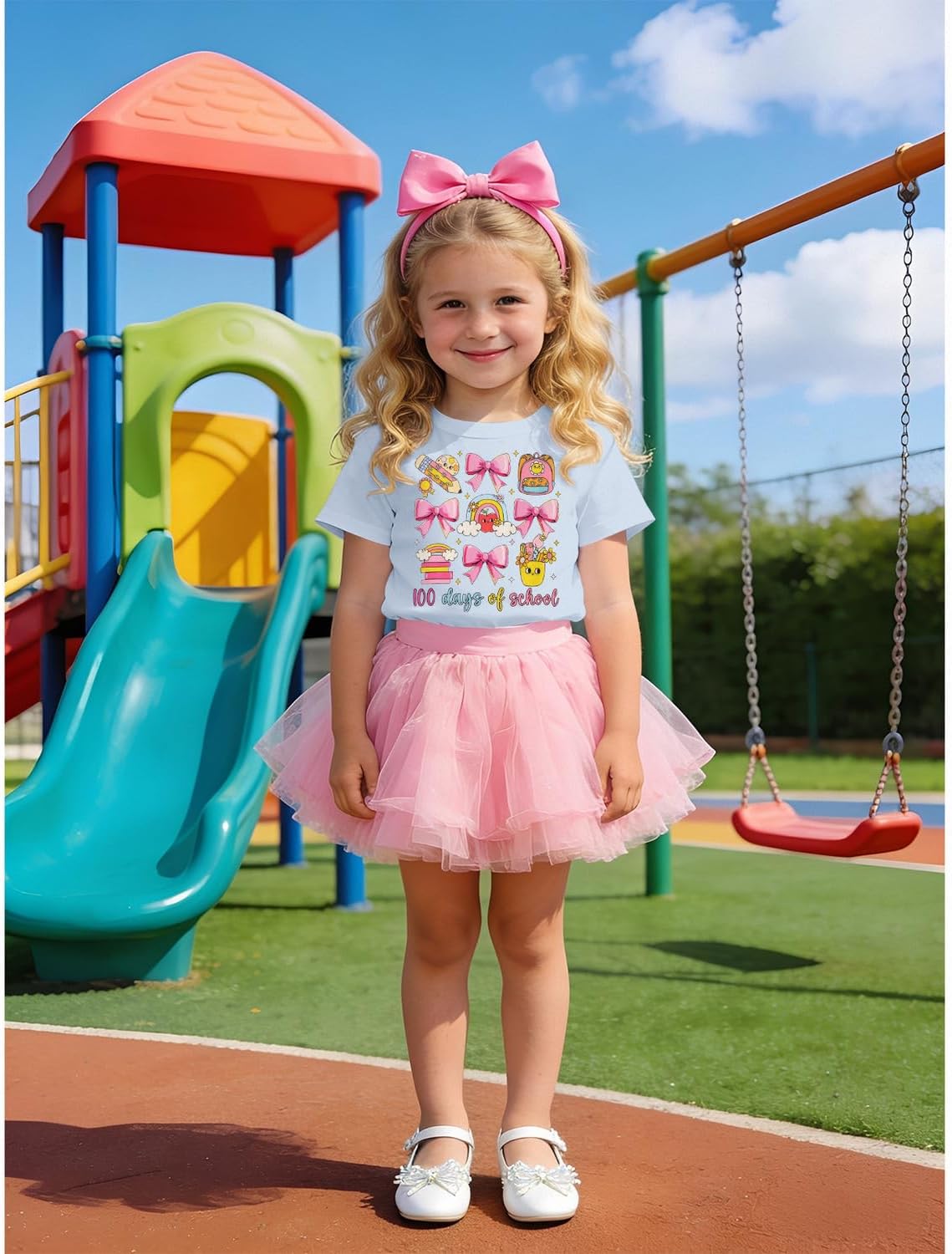 Ritatte Kids Girls 100 Days of School Shirt for Toddler Cute Bow Graphic T-Shirt 100th Day Funny Short Sleeve Tees Tops 3-9T