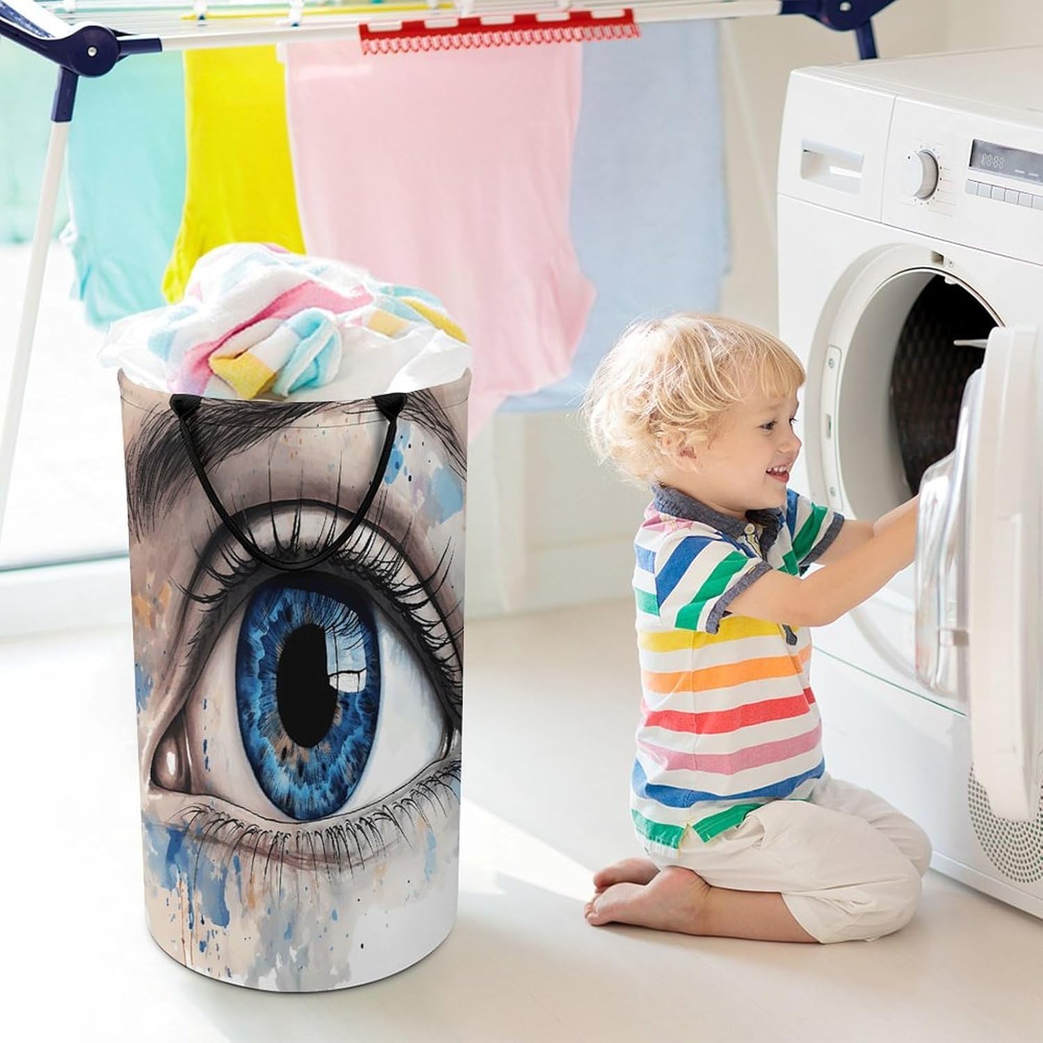 Blue Eye Laundry Hamper Large Collapsible Laundry Basket with Handles Waterproof Clothes Hamper Portable Dirty Clothes Basket for Bedroom Laundry Room Closet Bathroom