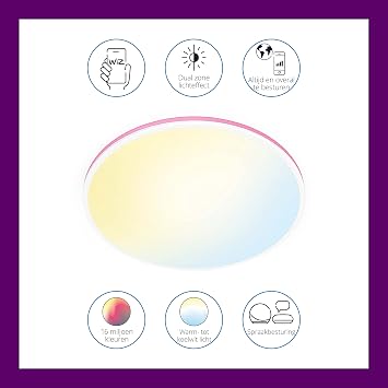 WiZ Adjustable white and color Rune ceiling lamp (2100 lm), LED lamp, 16 million colors or warm to cool white dimmable light, intelligent light control with sound/application over Wi-Fi, white
