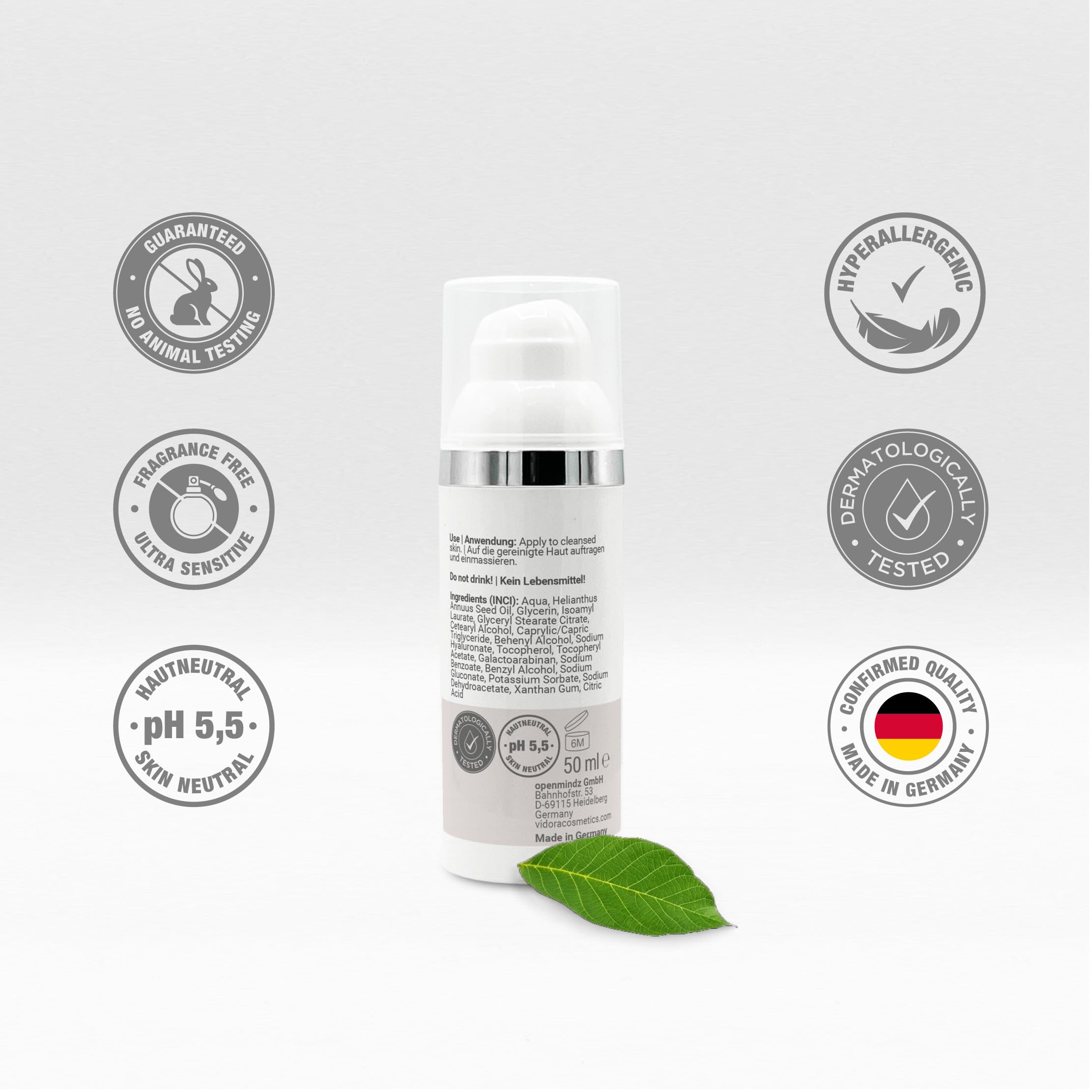 Pure Face Cream, Natural Care with Hyaluronic Acid & Vitamin E for Sensitive Facial Skin 100% Fragrance-Free, pH 5.5 - Image 4