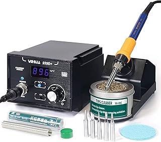 Source image for YIHUA 939D+ Digital Soldering Station, 75 Watt Equivalent with Temperature Control, °C/°F Display. ESD safe for Electronics. Aluminum Panel (Resists Burn). Solder Tips, Lead-free Solder & Extras