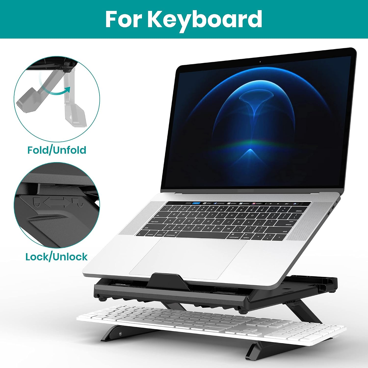 Klearlook Portable Laptop Holder With Built-in Folding Legs and Phone Holder, 9-Adjustable Height Cooling Stand - Image 5