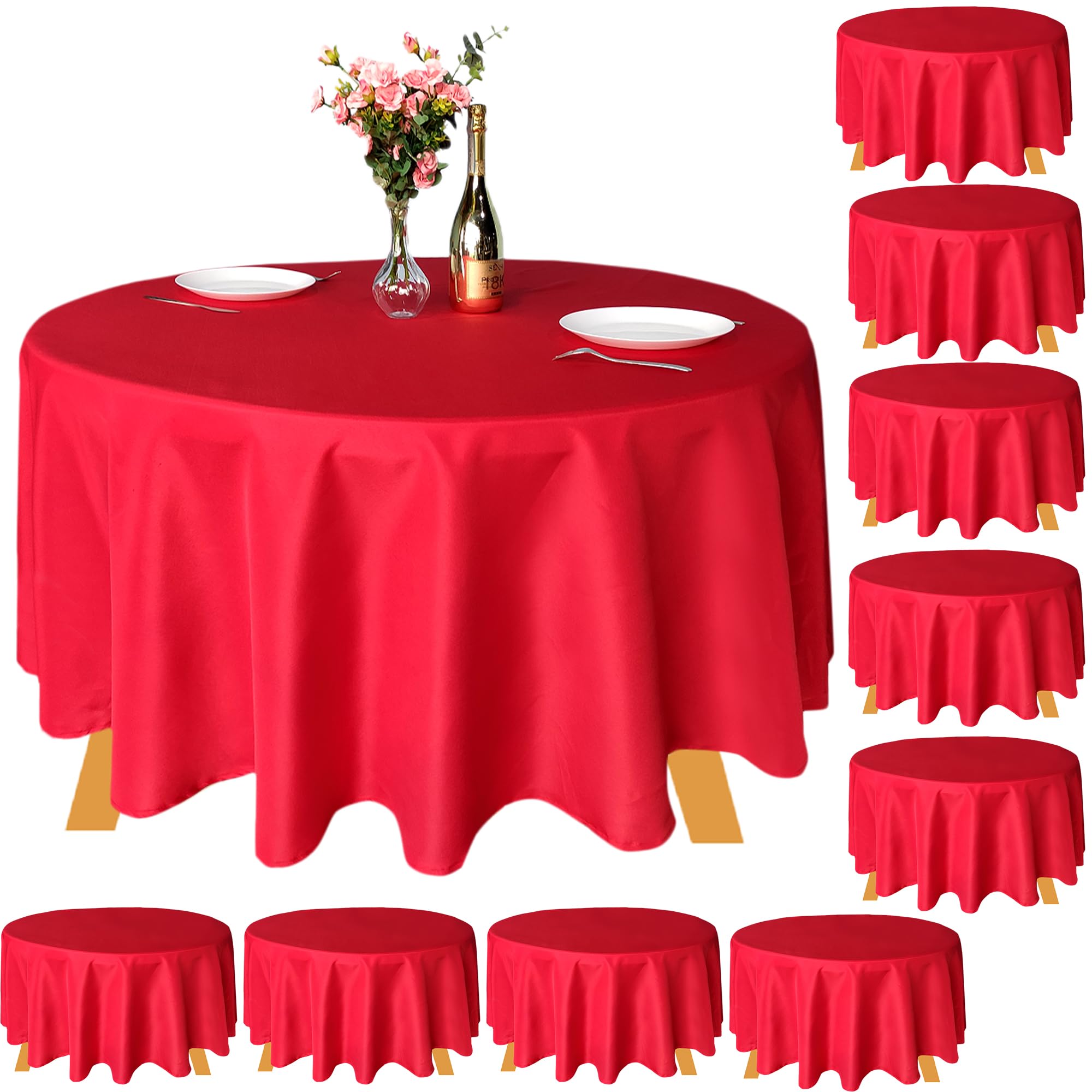 Trimming Shop Round Tablecloth Polyester Circular Table Cover For Christmas Decorations, Dining Party, Banquets, Wedding, Birthday Party Events, 90 Inch, Red, 10pcs โ image 1