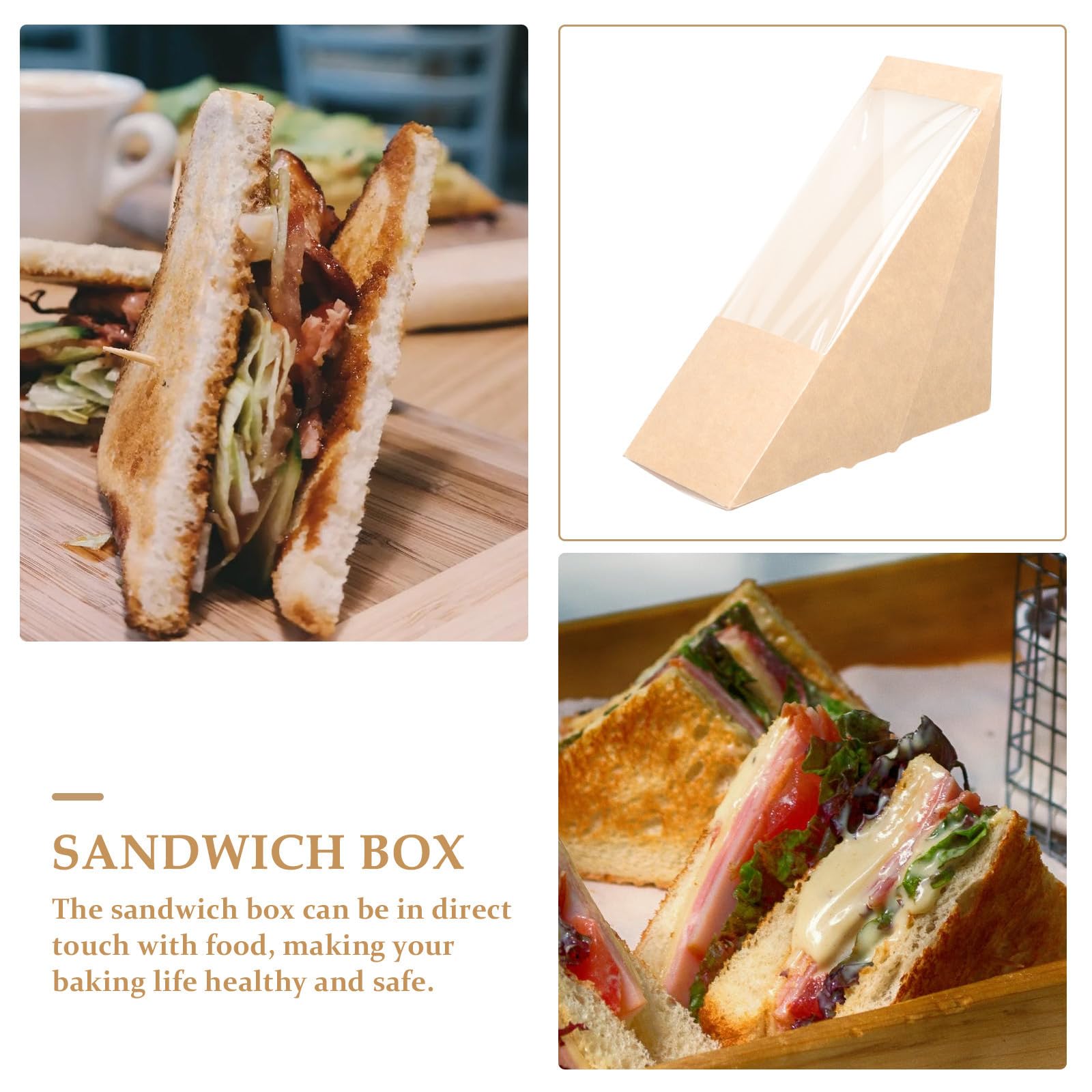 100 Piezas Caja de Sándwich Triangular, Caja de Embalaje Kraft de Papel, Beige, Ligera y Apta para Alimentos, para Pastelerías y Panaderías