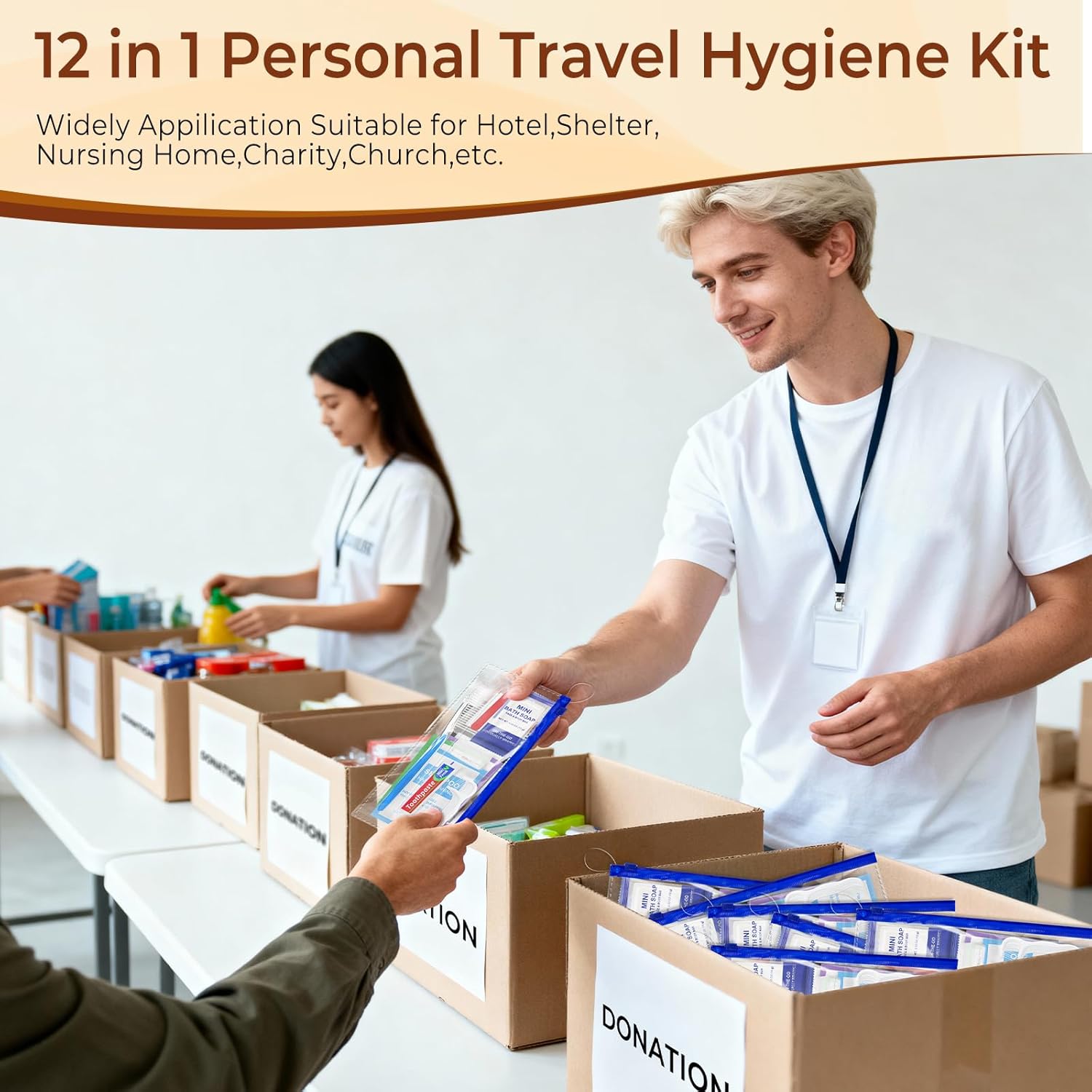 50 Set Personal Hygiene Kit Bulk,12-IN-1 Individually Wrapped Blue Basic Toiletry Supplies Disposable Travel Toothbrushes and Hotel Vanity Set for Homeless,Guests,Charity