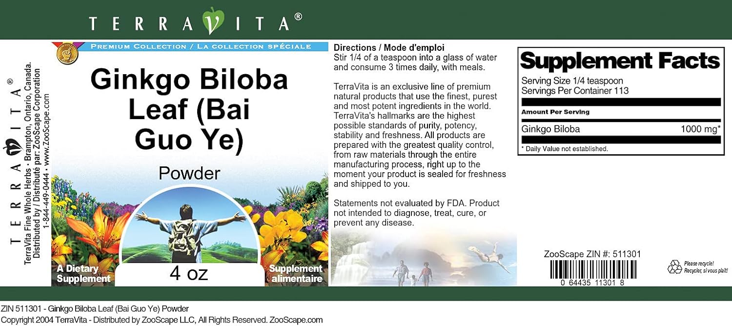 Ginkgo Biloba Leaf (Bai Guo Ye) Powder (4 oz, ZIN: 511301) - 3 Pack