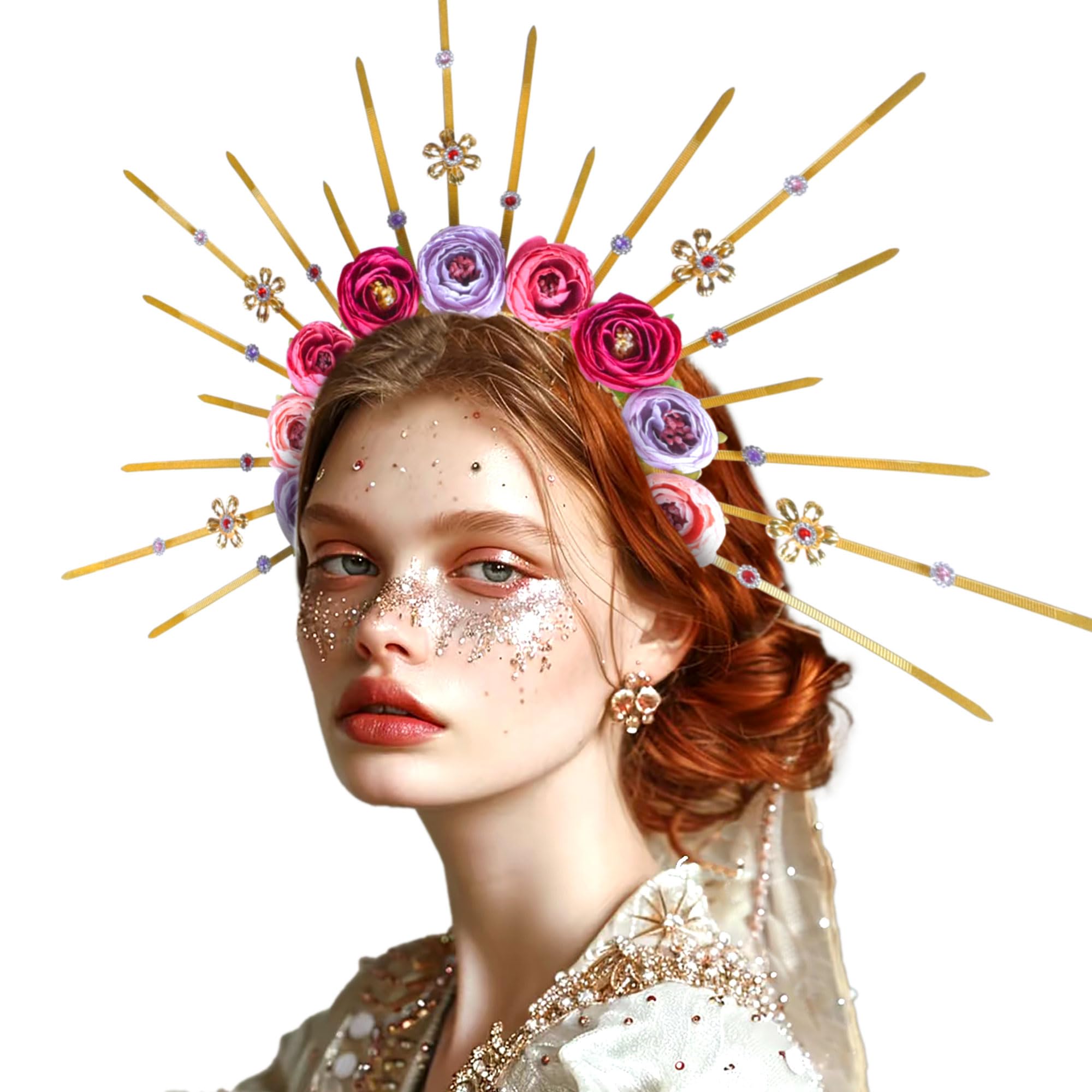 LaVenty Rose Halo Crown Spiked Crown Headband Sunburst Zip Tie Headpiece Goddess Costume for Wedding Photoshoot Cosplay Pageant Festival Renaissance