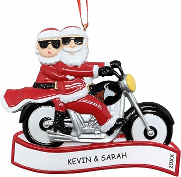 Personalized Motorcycle Mr & Mrs Claus Couples Christmas Ornament Kool Santa and Miss Claus