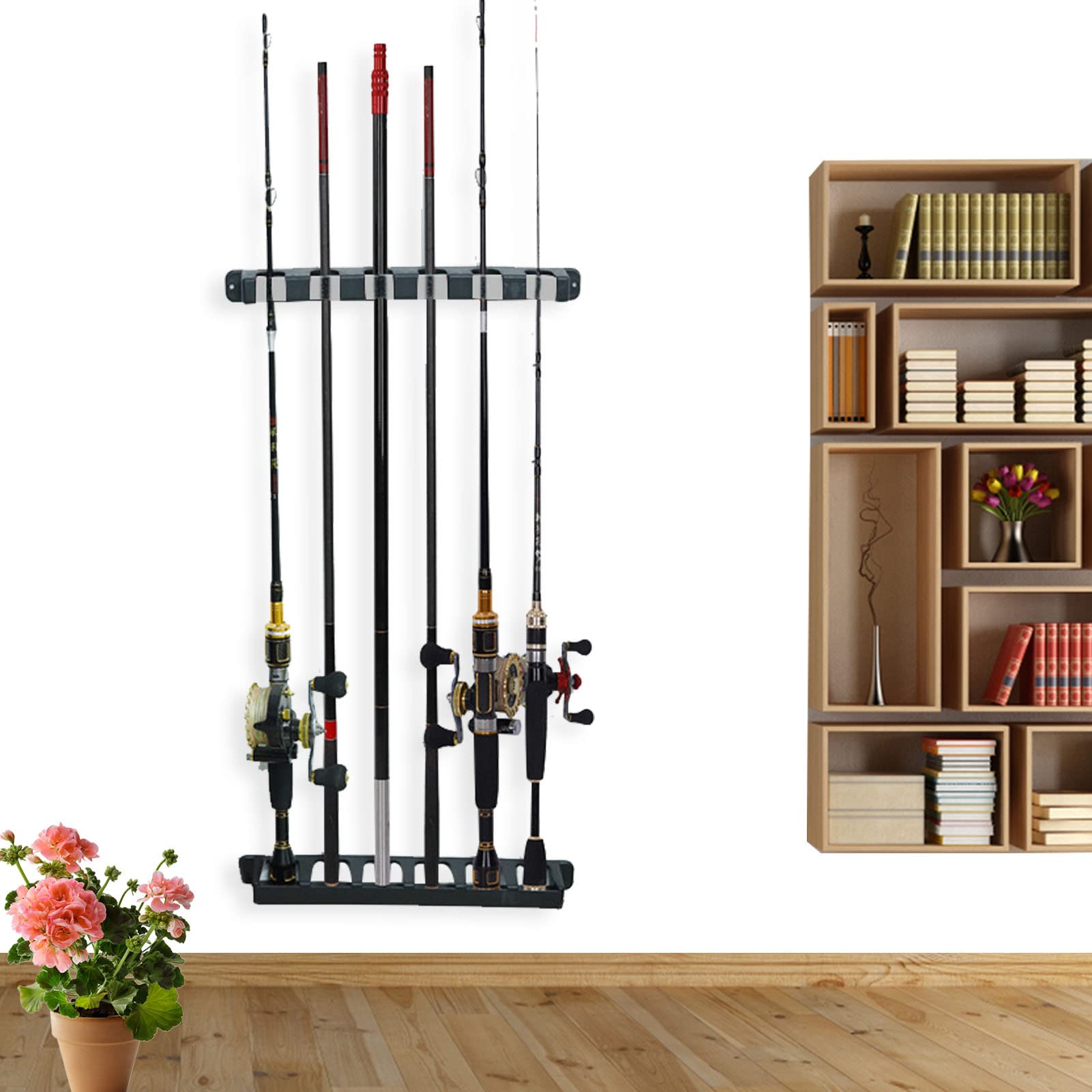 THKFISH Supporti per canna da pesca da parete, supporto verticale per canna da pesca per garage, negozio di barche, 8 canne da pesca, 1 paio nero