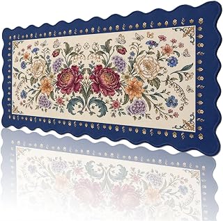 Vintage Floral Scalloped Mouse Pad Navy Burgundy Peony Butterfly Large Gaming with Stitched Edges,Non-Slip Waterproof Rubber Base Mous Mat Office Computer Keyboard Laptop Home 31.5"x15.7"