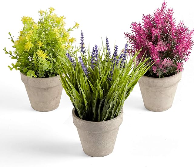 PRIMAISON Artificial Lavender Flowers Plants Set-Decorative Fake Lavender Plant Faux Plastic Plants Indoor &Outdoor for House Office Desk Bathroom Kitchen DIY Decor Gift Set of 3