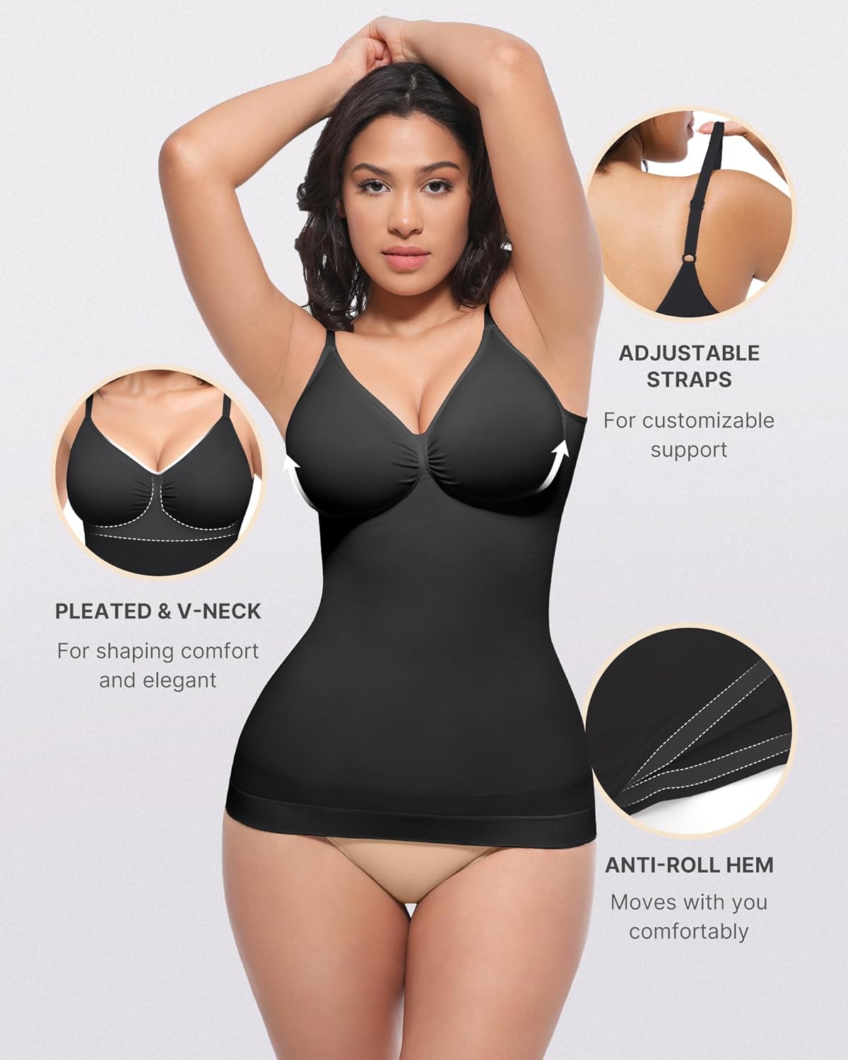 SHAPELLX Womens Tank Top Shapewear Tummy Control Slimming Camisole Tops for Women Seamless Cami Body Shaper V Neck - Image 2