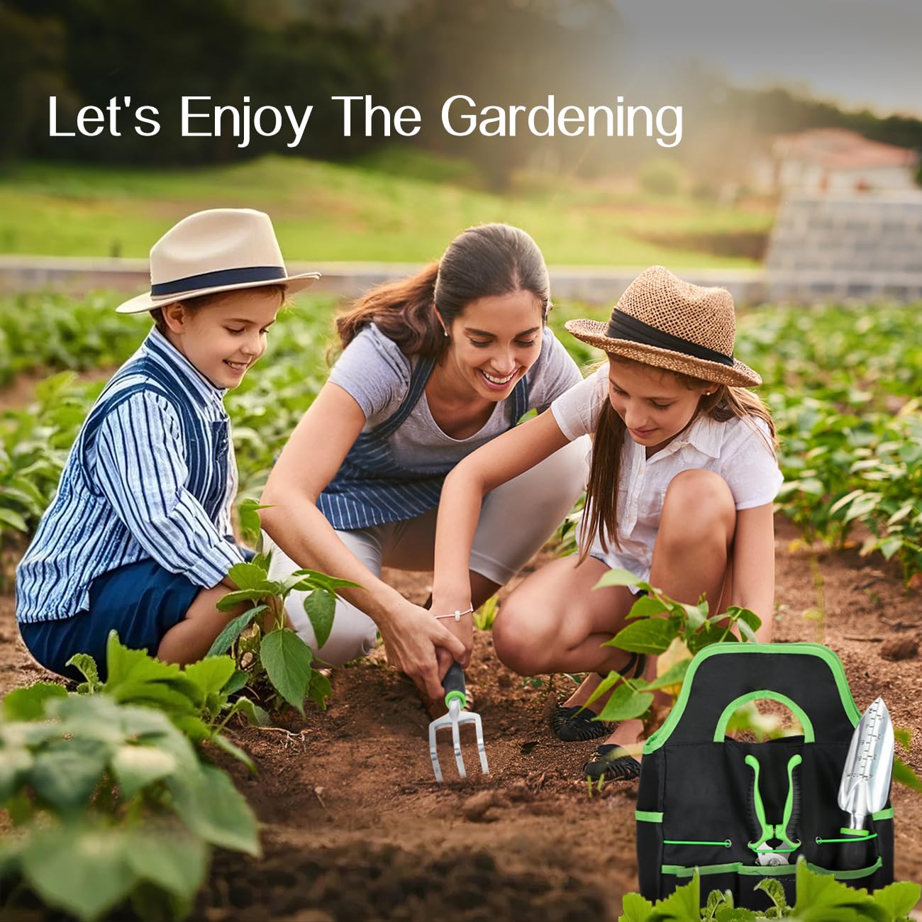 Housolution Juego de Herramientas de Jardín, 8 PCS, Kit de Herramientas de Mano de Jardinería, Suministros de Jardinería de Aleación de Aluminio Resistente con Mango, Bolsa de Almacenamiento, Verde