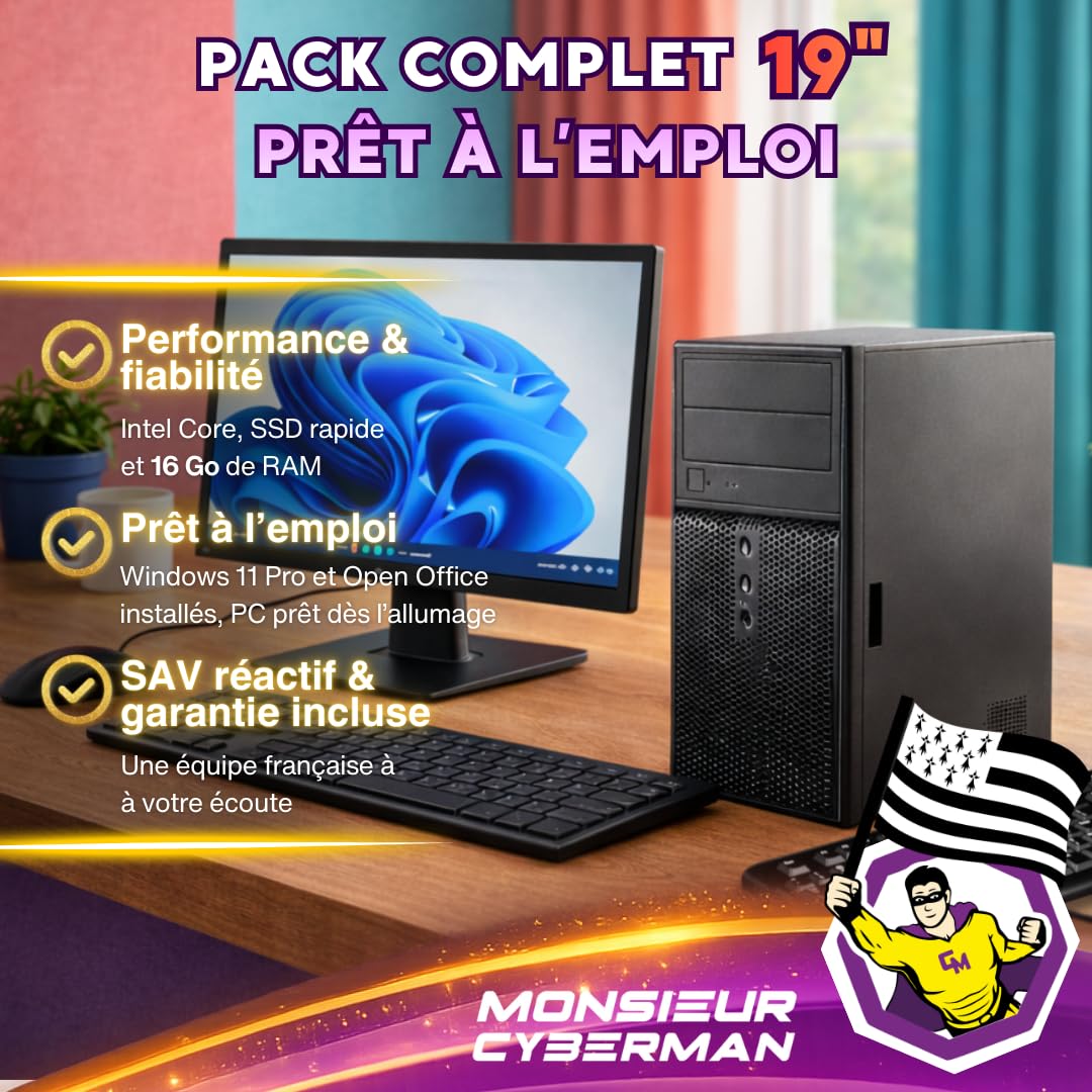 PC Bureau Windows 11 Pro – Intel I3-4160, 16 Go RAM, 250 Go SSD – Micro-tour Noir