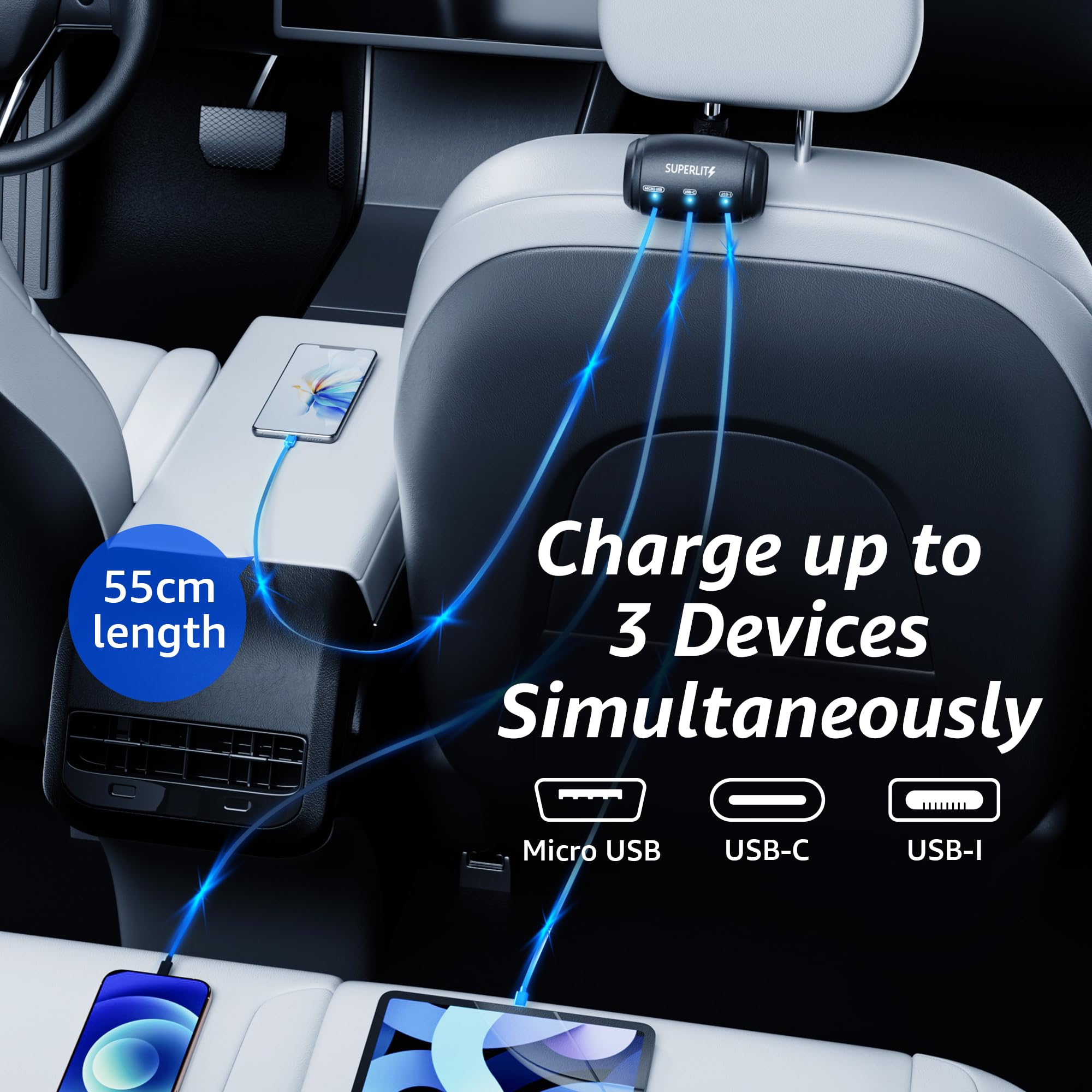 Amazon.co.jp: Superlit 3-in-1 格納式後部座席カーチャージャー 